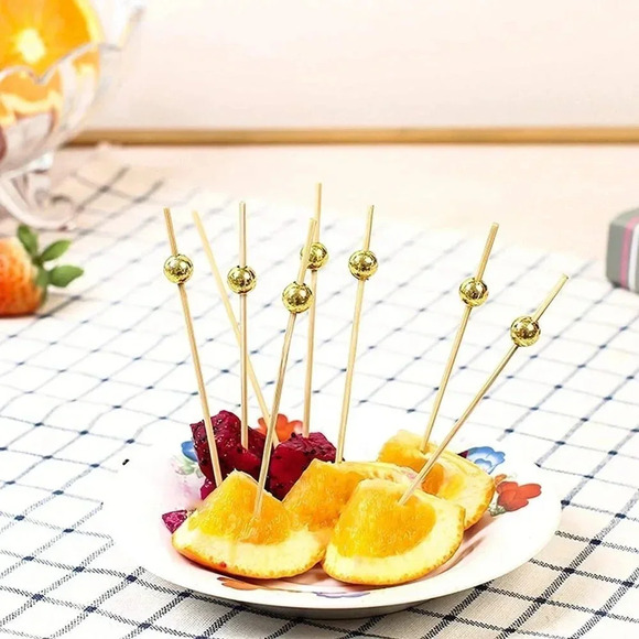 12cm Pearl Fruit Sticks Handmade Sticks Cocktail Skewers Wooden Fancy Toothpicks - Picture 2 of 4